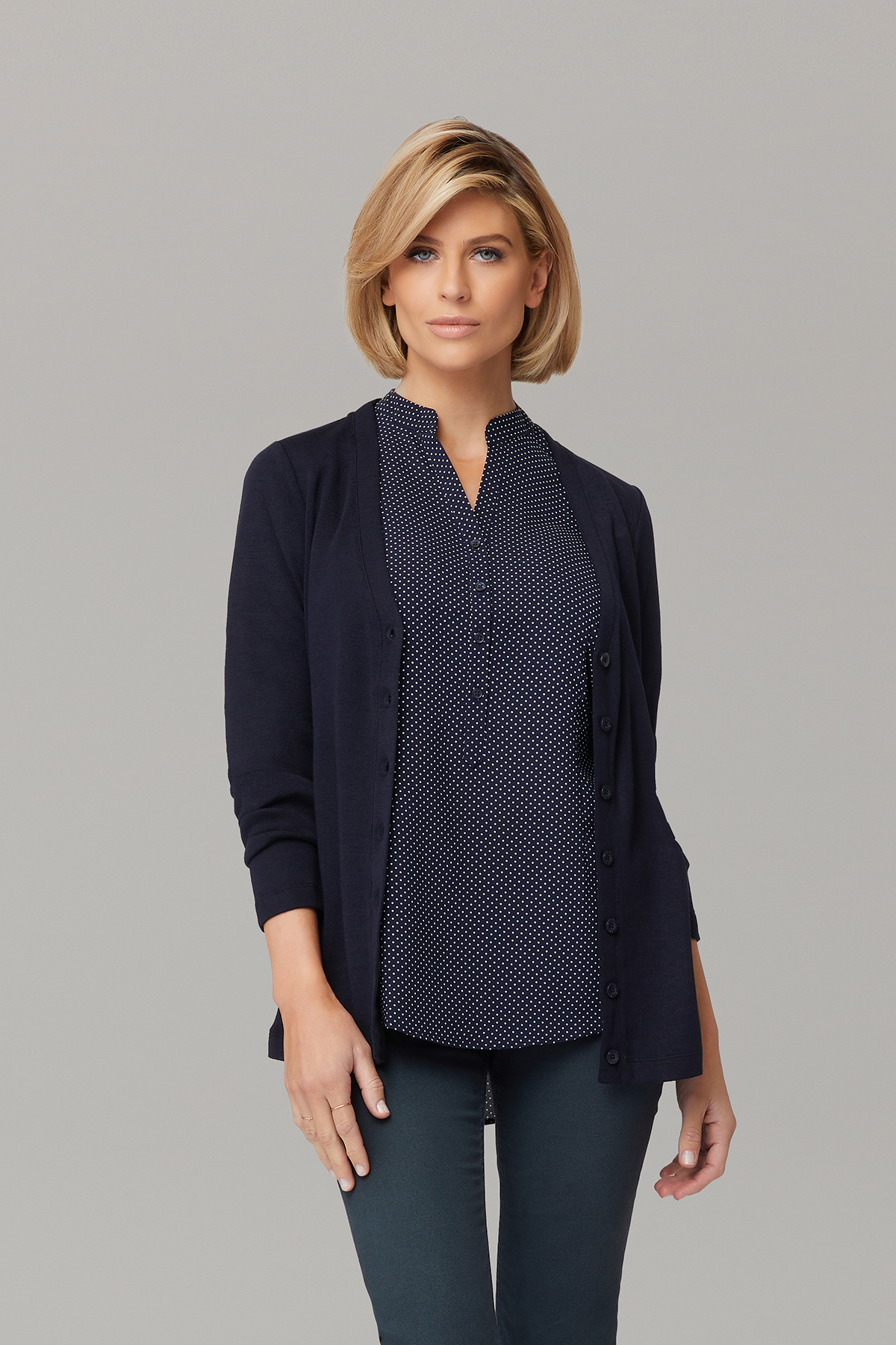 CITY OVERKNIT 2225 Black corporate cardigan with two pockets