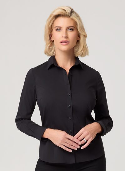 OLIVIA 2773 is Cotton rich black ladies shirt, perfect uniform staple